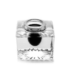 Glass inkwell on white background. Writing accessory