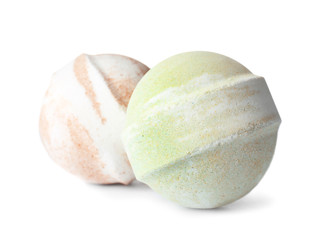 Bath bombs on white background. Spa products