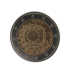 Latvian two euro coin isolated on white