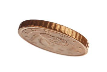 Spanish fifty euro cent coin on white background