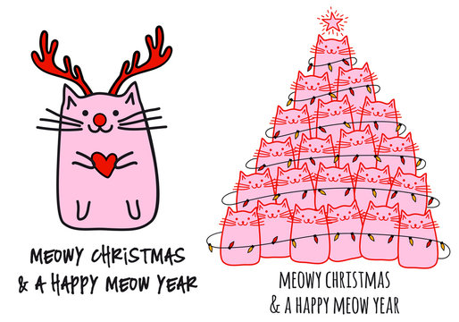 Christmas cat tree, vector illustration