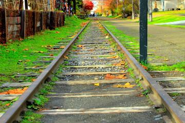 小樽、旧手宮線跡地の散歩道の風景