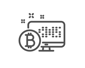 Obraz premium Bitcoin line icon. Cryptocurrency monitor sign. Crypto money symbol. Quality design flat app element. Editable stroke Bitcoin system icon. Vector