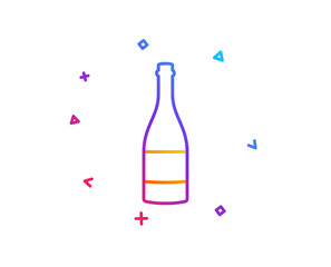 Champagne bottle line icon. Anniversary alcohol sign. Celebration event drink. Gradient line button. Champagne bottle icon design. Colorful geometric shapes. Vector