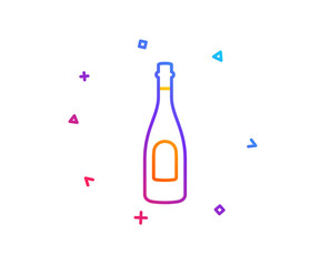 Champagne bottle line icon. Anniversary alcohol sign. Celebration event drink. Gradient line button. Champagne icon design. Colorful geometric shapes. Vector