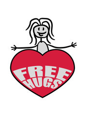 mädchen frau herz free hugs kostenlose umarmungen lustig liebe herzlich begrüßen gut sozial spruch kuscheln design logo text
