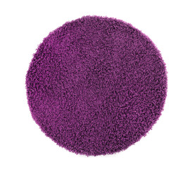Round purple carpet on white background, top view. Interior element