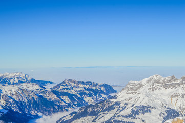 Snow landscape in winter of Alps Mount Titlis in Switzerland