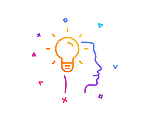 Business Idea line icon. Light bulb symbol. Human head sign. Gradient line button. Idea icon design. Colorful geometric shapes. Vector