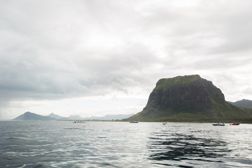 Fototapeta na wymiar View of the mountain Le Morne from the ocean in Mauritius.