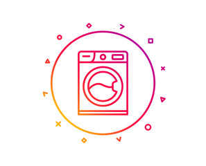 Washing machine line icon. Cleaning service symbol. Laundry sign. Gradient pattern line button. Washing machine icon design. Geometric shapes. Vector