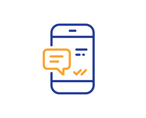 Phone Message line icon. Mobile chat sign. Conversation or SMS symbol. Colorful outline concept. Blue and orange thin line color icon. Smartphone notification Vector