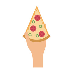 Hand with piece of pizza