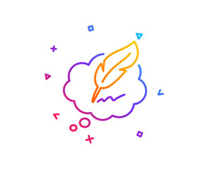 Copywriting speech bubble line icon. Feather sign. Copyright symbol. Gradient line button. Copyright chat icon design. Colorful geometric shapes. Vector