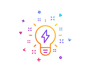 Fototapeta na wymiar Inspiration line icon. Creativity light bulb with lightning bolt sign. Graphic art symbol. Gradient line button. Inspiration icon design. Colorful geometric shapes. Vector
