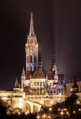St. Matthias Church in Budapest from the Pest side of the Danube river.