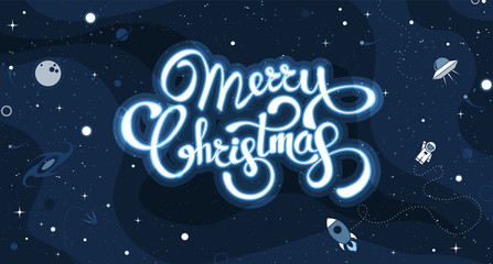 Merry Christmas greeting card. Vector colorful template