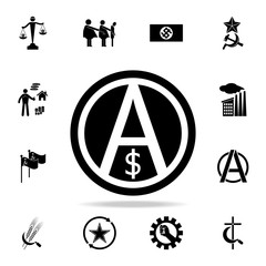 a sign of anarchy and the dollar icon. Detailed set of communism and socialism icons. Premium graphic design. One of the collection icons for websites, web design, mobile app