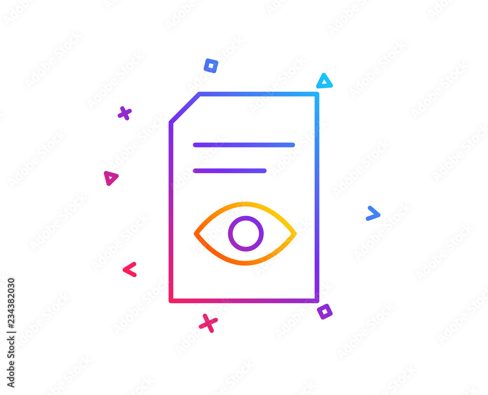 Poster view document line icon. open information file sign. paper page with eye concept symbol. gradient li