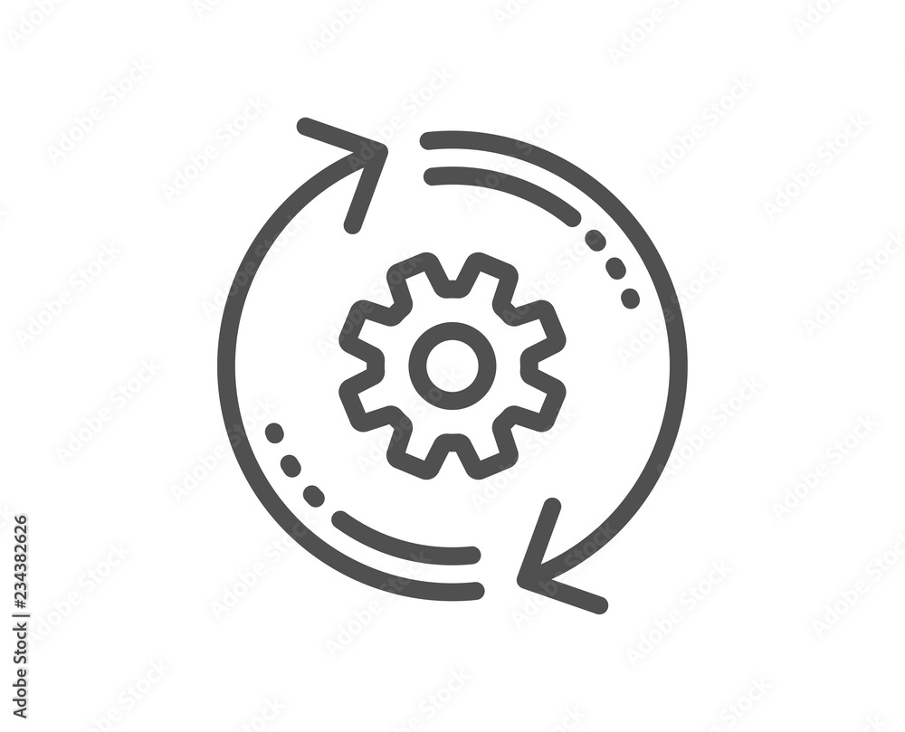 Poster cogwheel line icon. engineering tool sign. cog gear, refresh settings symbol. quality design flat ap