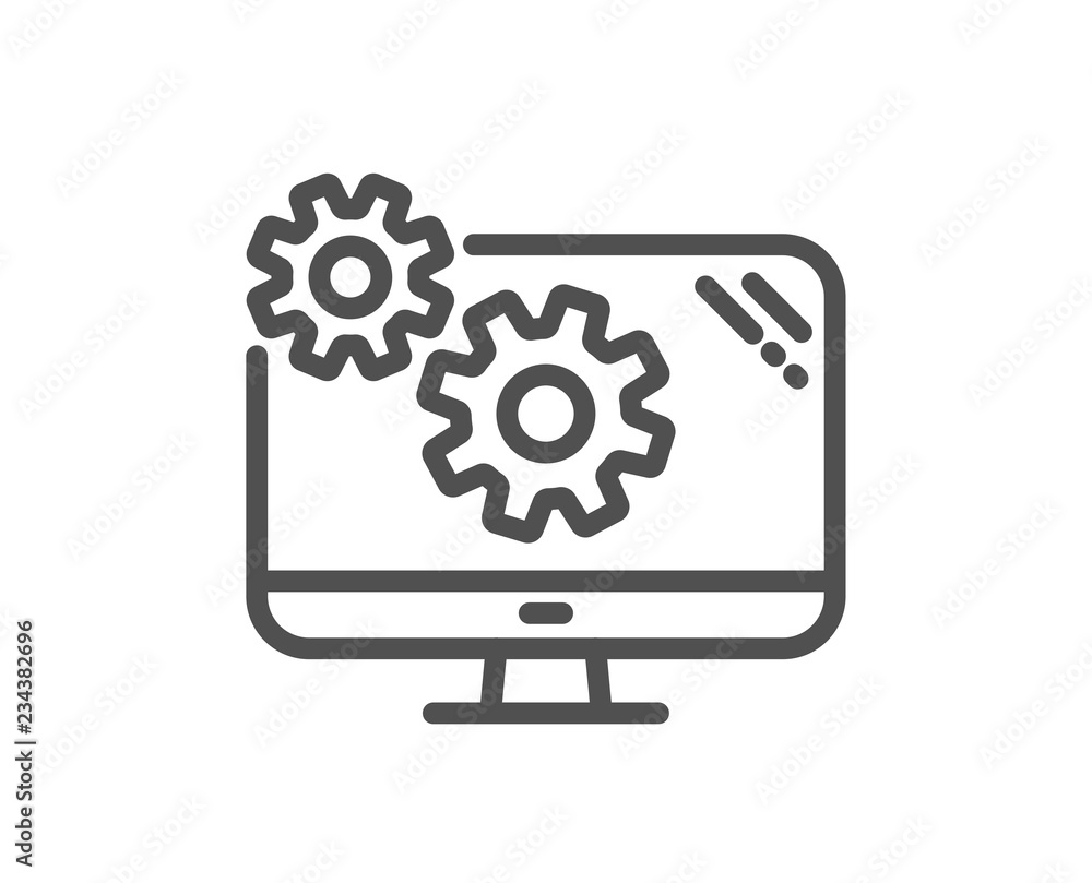 Poster settings line icon. cogwheel engineering tool sign. cog gear symbol. quality design flat app element