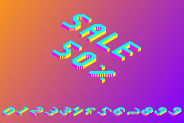 bold colorful isometric pixel 3d font. modern bright uppercase geometric alphabet numbers set. stock vector illustration clipart