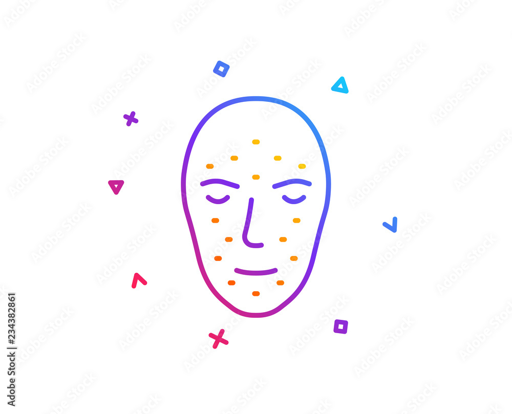 Aufkleber face biometrics line icon. facial recognition sign. head scanning symbol. gradient line button. face