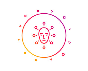 Face biometrics line icon. Facial recognition sign. Head scanning symbol. Gradient pattern line button. Face biometrics icon design. Geometric shapes. Vector