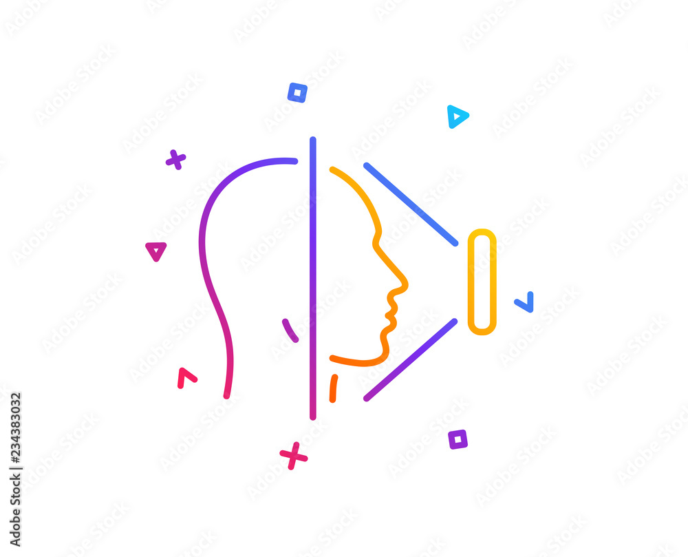 Poster face scanning line icon. phone face id sign. head recognition symbol. gradient line button. face id 