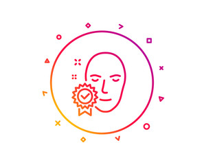Face verified line icon. Access granted sign. Facial identification success symbol. Gradient pattern line button. Face verified icon design. Geometric shapes. Vector