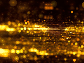 Golden fractal blur with bubbles - abstract digitally generated