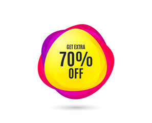Get Extra 70% off Sale. Discount offer price sign. Special offer symbol. Save 70 percentages. Gradient sale tag. Abstract shopping banner. Template for design. Vector