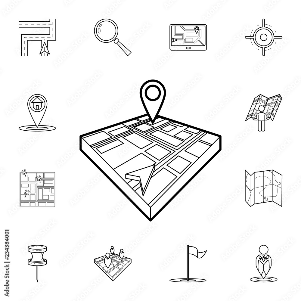 Poster cursor and pin on 3d map icon. detailed set of navigation icons. premium graphic design. one of the 