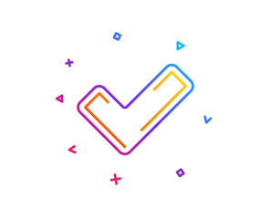 Check line icon. Approved Tick sign. Confirm, Done or Accept symbol. Gradient line button. Tick icon design. Colorful geometric shapes. Vector