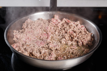Minced meat in a frying pan