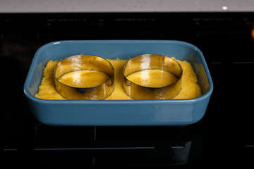 Polenta with cutting shapes on it