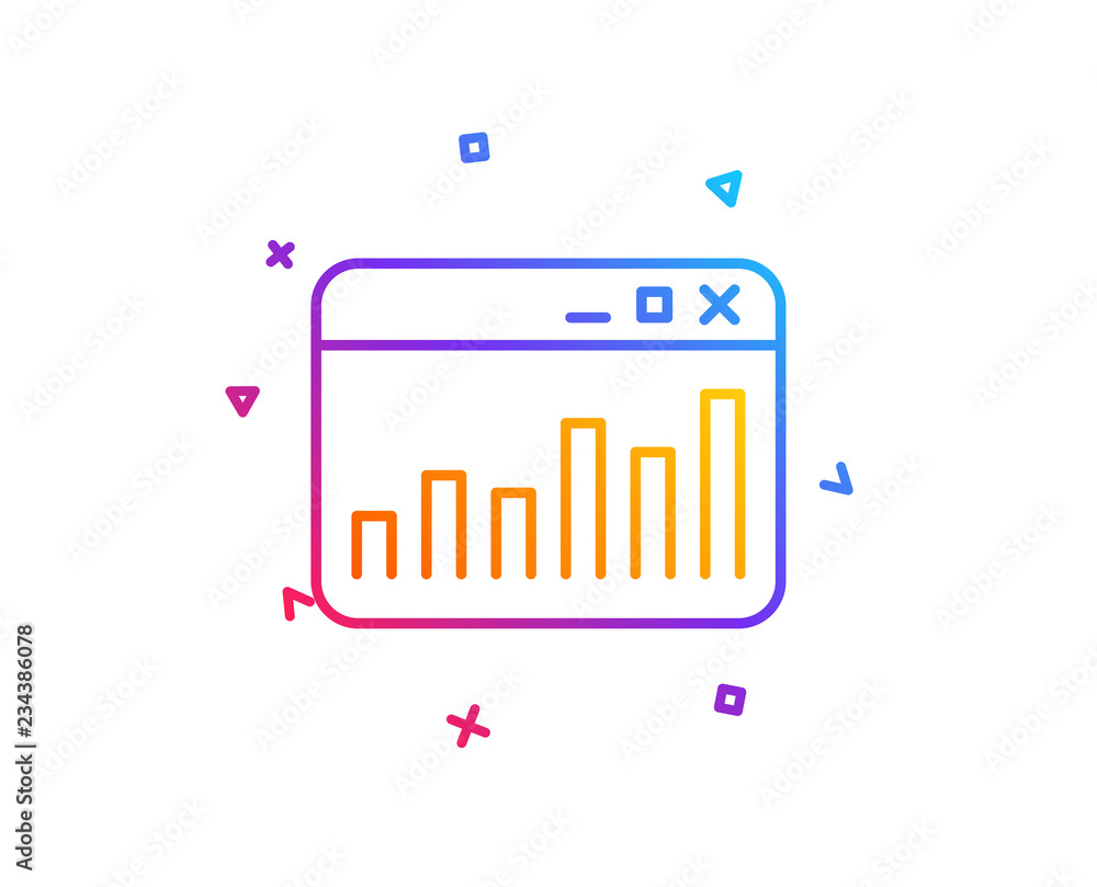 Poster marketing statistics line icon. web analytics symbol. browser window sign. gradient line button. mar