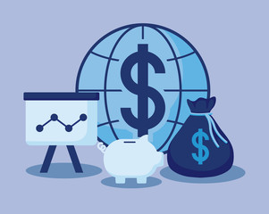 sphere with set icons economy finance
