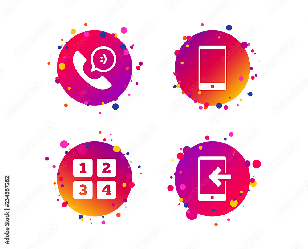 Poster phone icons. smartphone incoming call sign. call center support symbol. cellphone keyboard symbol. g