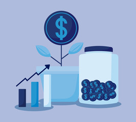 plant coin with set icons economy finance 