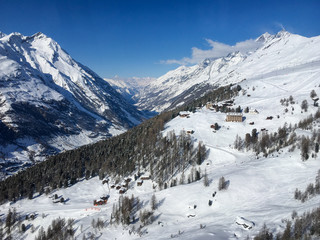 Panoramic view of Mattertal (matter valley), Zermatt and Riffelalp resort, Switzerland.