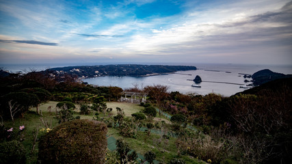 Fototapeta na wymiar Panoramic Harbor view at top of Nesugatayama, Shimoda, Shizuoka, Japan