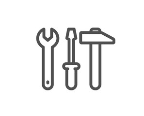 Spanner, hammer and screwdriver line icon. Repair service sign. Fix instruments symbol. Quality design flat app element. Editable stroke Spanner tool icon. Vector