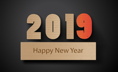 . Happy new year 2019 text design with paper cut with digital craft style.