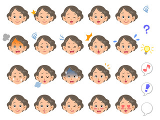 シニアの女性の20種類の表情　おばあちゃん　中高年　高齢者
