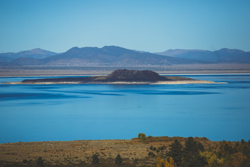 Beautiful panoramic summer vibrant view of Mono Lake, salt lake in Mono County, Lee Vining, California