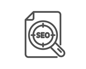 Seo target line icon. Search engine optimization sign. File document symbol. Quality design flat app element. Editable stroke Seo file icon. Vector