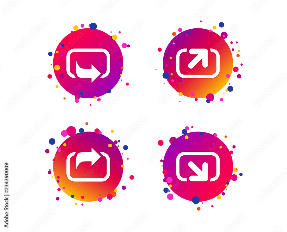 Poster action icons. share symbols. send forward arrow signs. gradient circle buttons with icons. random do