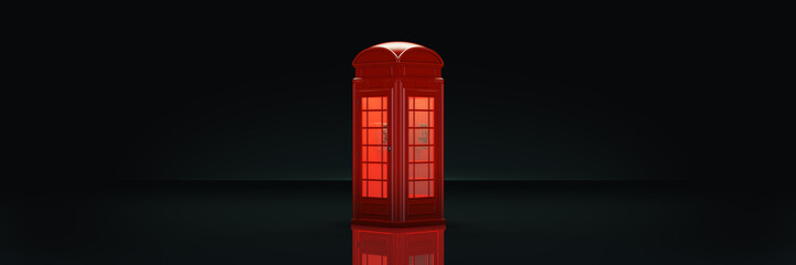 British Phone Booth in London in dark background. 3d rendering