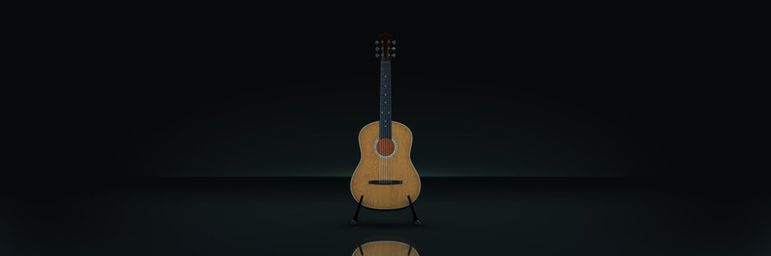 Acoustic guitar in dark background. 3d rendering